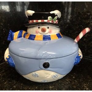 Elements Whimsical Snowman Soup Tureen Pot Punch Serving Bowl Christmas w/ Lid